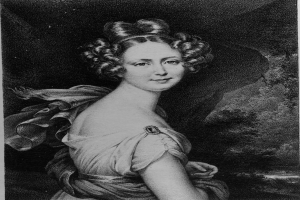 Schwarzes und weißes Porträt von Maria Feodorovna von Russland in einem Kleid, mit dunklem Hintergrund, blickt direkt auf den Betrachter mit einem sanften Ausdruck.