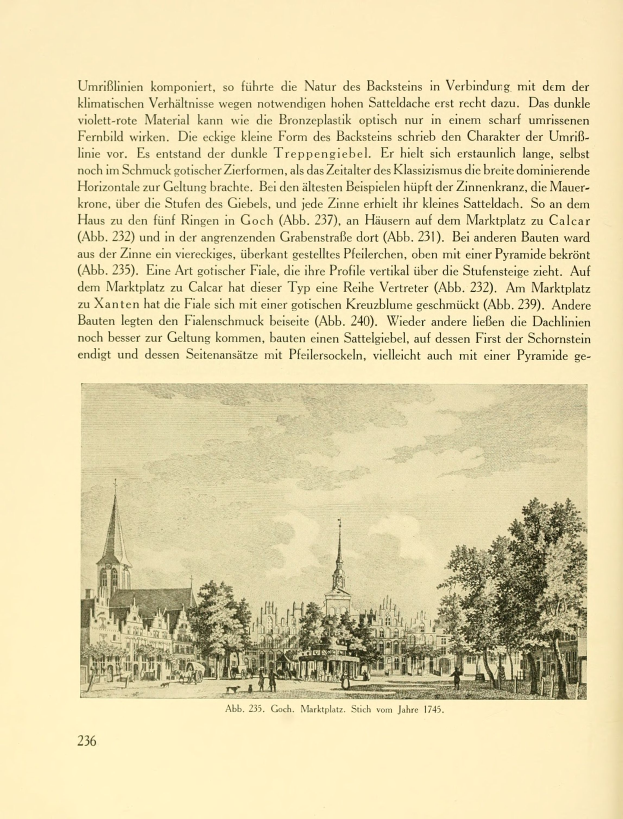 Ein aufgeschlagenes Buch mit einer Stadtansicht-Illustration, Gebäuden, Bäumen und Menschen, begleitet von beschreibendem Text.