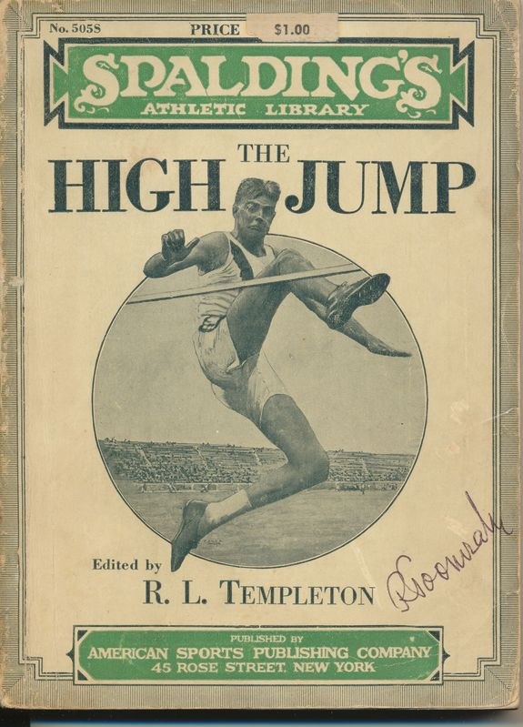 Buchumschlag mit dem Titel "Der Hochsprung" von R.L. Templeton, veröffentlicht von Spalding's Athletic Library, mit einem Bild einer Person, die springt.