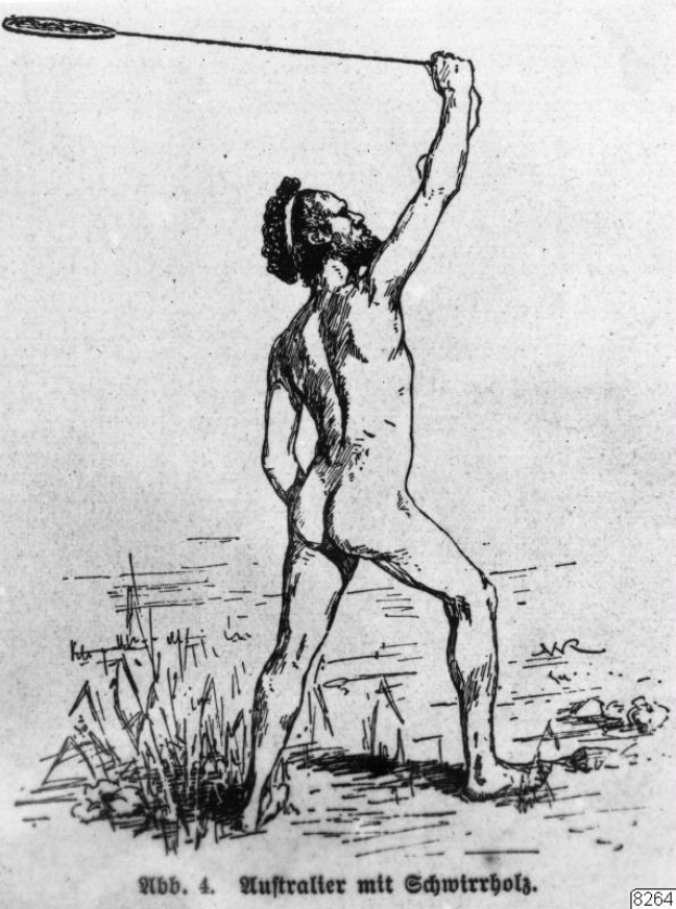 Eine Schwarz-Weiß-Zeichnung eines Mannes, der Badminton spielt, einen Schläger hält und auf Gras steht, mit dem Text 'Huffrätter mit schwirrholz - badmitton' unten.