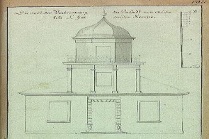 Ein Buch mit einer Zeichnung eines kuppelförmigen Gebäudes, das als die Kirche des Heiligen Grabes in Berlin, Deutschland, identifiziert wird, mit begleitendem Text.