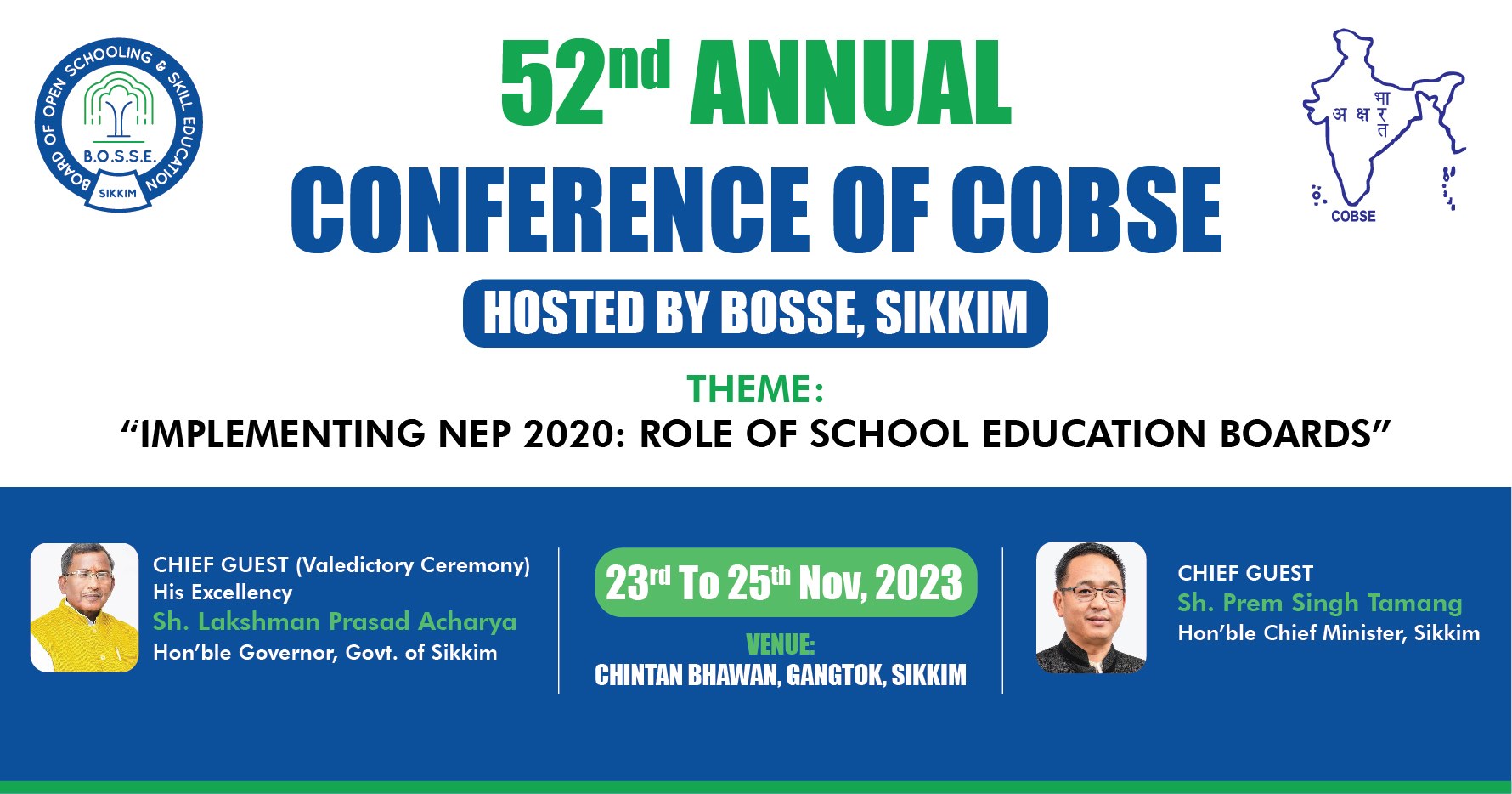 Anzeige für die 52. Jahrestagung der COBSE, veranstaltet von Bosse Sikkim, mit zwei Personen und Veranstaltungseinzelheiten.