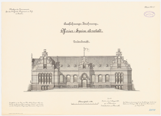 Eine Zeichnung des Hauptsaals des Deutschen Bundestages in Berlin, mit einer Flagge oben drauf und begleitendem Text.