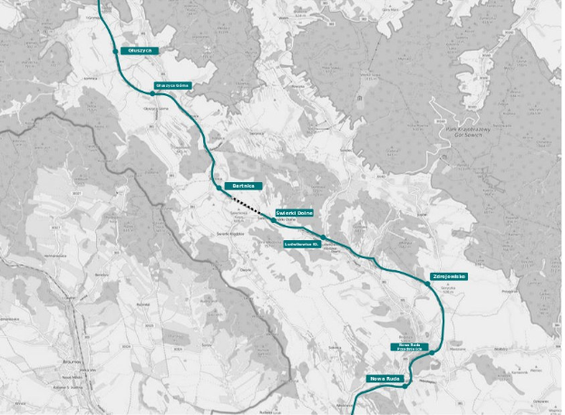 Blaue Linie auf einer Stadtkarte, die die Route einer Radtour mit Start- und Endpunkten anzeigt.