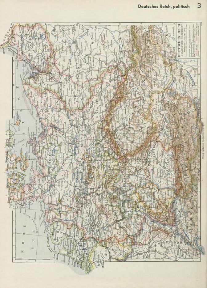 Alte Karte aus dem 19. Jahrhundert von Deutschland, die politische Teilung zeigt, auf altem Papier mit Text oben und unten gedruckt.