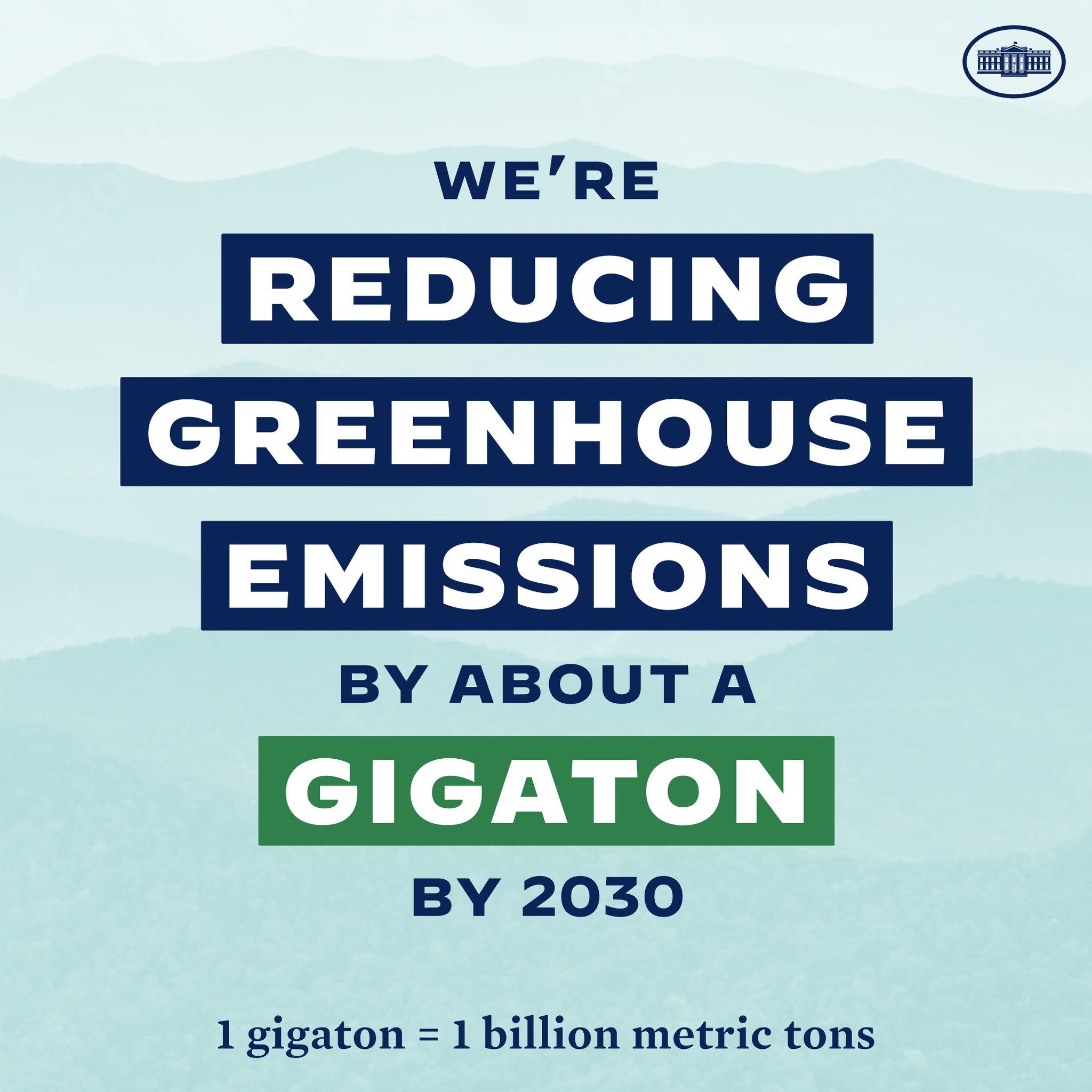 Plakat mit Text und Logo, das besagt: "Wir reduzieren die Treibhausgasemissionen um etwa eine Gigatonne bis 2030.", das sich für die Reduzierung der Treibhausgasemissionen bis 2030 einsetzt.