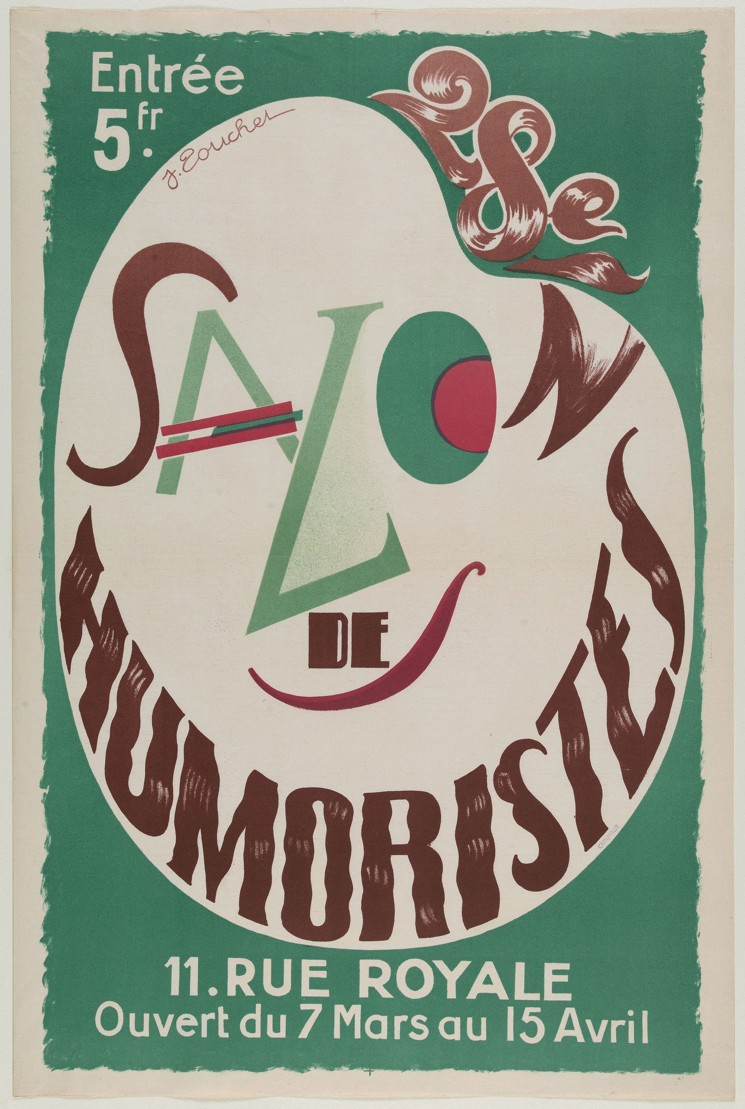 Plakat, das eine Humoristen-Salonshow in Paris, Frankreich, ankündigt.