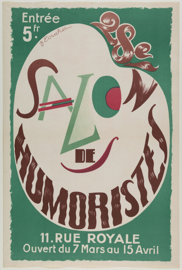 Plakat, das eine Humoristen-Salonshow in Paris, Frankreich, ankündigt.