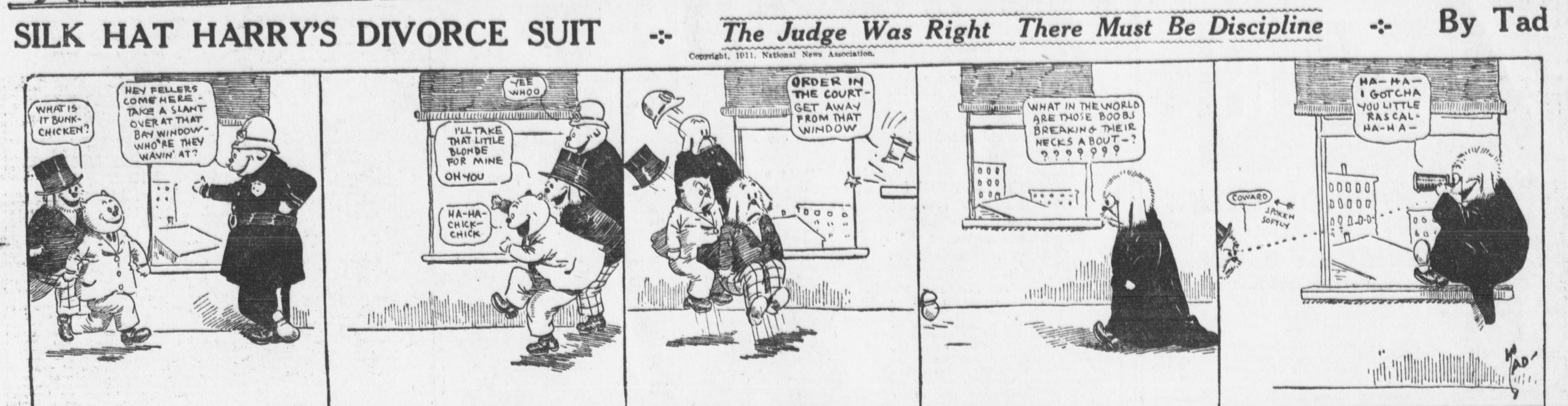 Cartoon-Illustration eines Mannes in einem schwarzen Anzug mit weißem Hemd und schwarzer Krawatte und einer Frau in einem eleganten Kleid mit schwarzem Schal, beide mit ernsten Gesichtern, beschriftet mit "Scheidungsklage".