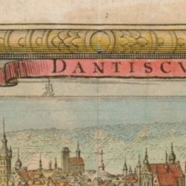 Ein altes Buch mit einer Stadtansicht und einem Banner mit Text.