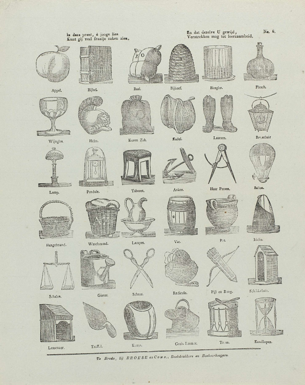 Ein abgenutztes Buch mit verstreuten Zeichnungen von Gegenständen und handgeschriebenem Text auf seiner Oberfläche.