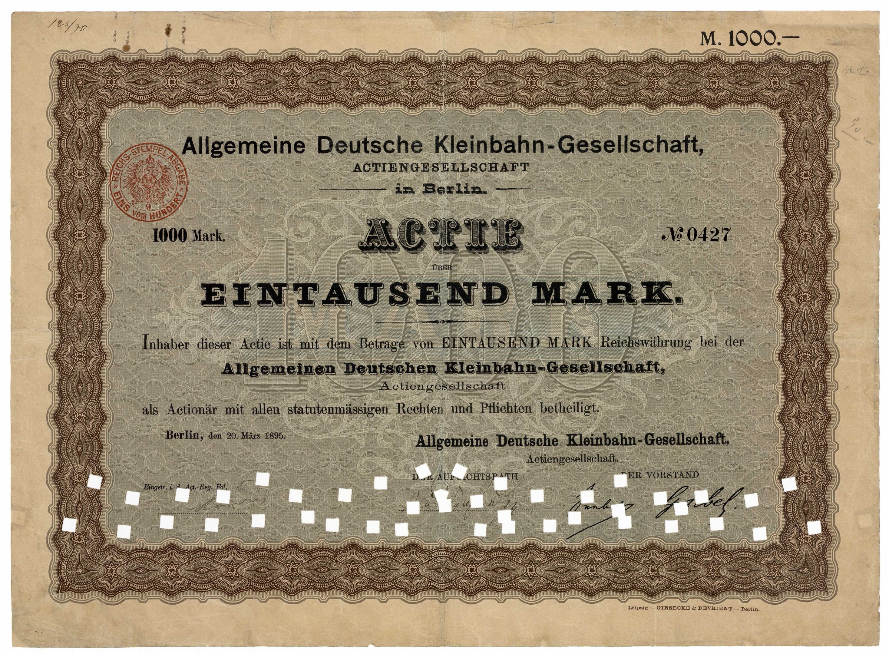 Alter deutscher Regierungsschatzbrief mit gedrucktem Text und einem offiziellen Stempel.