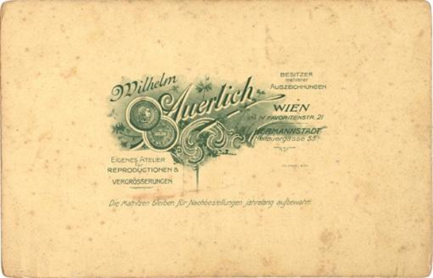 Eine alte deutsche Banknote mit dem Porträt eines Mannes im Anzug und Krawatte mit ernster Miene, mit der Aufschrift "Wilhelm Auerlich Wien" darauf gedruckt.