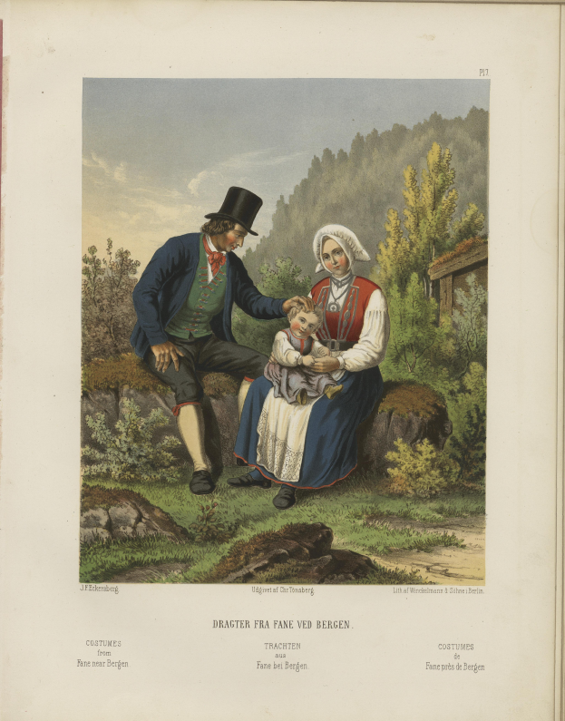 Ein altes Buchcover mit einer Abbildung eines Mannes und einer Frau mit einem Baby auf einem Felsen, umgeben von Bäumen und Himmel, und Text unten.