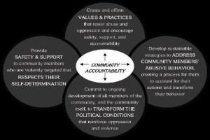 Ein Diagramm mit der Bezeichnung "Gemeinschaftliche Rechenschaftspflicht", das einen zentralen Kreis mit drei sich überschneidenden Kreisen zeigt, die durch Pfeile verbunden sind, alles in fetten, leuchtenden Farben.