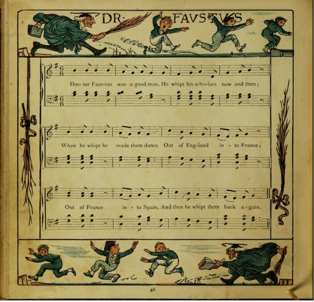 Ein aufgeschlagenes Buch zeigt eine Seite mit buntem Text und einer Zeichnung von lachenden Menschen in farbenfroher Kleidung.