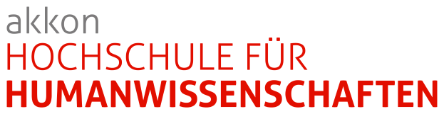Akkon Hochschule für Humanwissenschaften-Logo in Schwarz und Rot auf weißem Hintergrund.