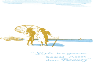 Ein minimalistisches Plakat mit zwei umarmenden Figuren und der Aufschrift "Stil ist ein größeres soziales Kapital als Schönheit" in fetter schwarzer Schrift auf einem weißen Hintergrund mit einem hellblauen Rand.