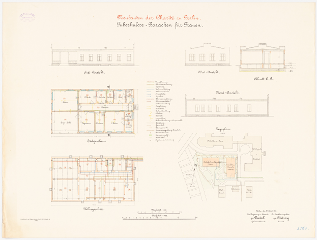 Ein detaillierter Grundrissplan des Berliner Architekturkollegs, der verschiedene Räume, Flure und Merkmale mit beschreibendem Text zeigt.